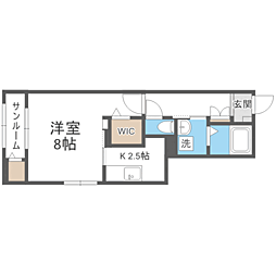 福岡市早良区田村1丁目アパート 1Kの間取図画像