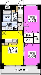 ボヌールレーベン 2LDKの間取図画像