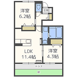 リバーサイド 2LDKの間取図画像