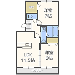 セジュール賀茂 2LDKの間取図画像