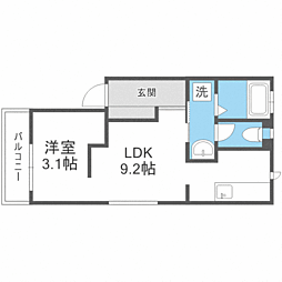 エリーナプラザ福大前駅東 1LDKの間取図画像