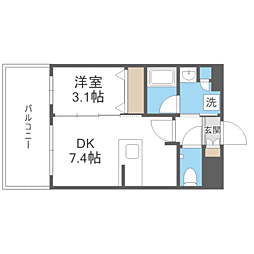 エンクレスト天神GLEE 1DKの間取図画像
