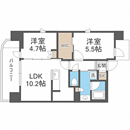 ライオンズミレス西新 2LDKの間取図画像