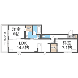 福岡市城南区樋井川4丁目アパート 2LDKの間取図画像