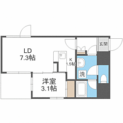 リアンシエルブルー香椎宮前 1LDKの間取図画像