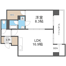 レジディア西新 1LDKの間取図画像