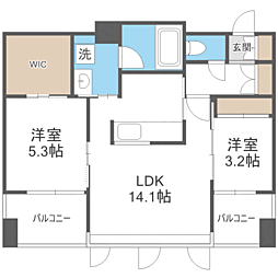 エンクレスト博多プレミア 2LDKの間取図画像