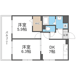 シエラハウス 2DKの間取図画像