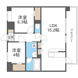 LIBTH博多住吉PREMIER 2LDKの間取図画像