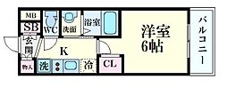 エステムコート新大阪XVフロウ 12階1Kの間取り