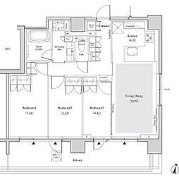 ザ・パークハビオ代々木 7階3LDKの間取り