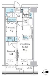 パークアクシス新宿百人町 2LDKの間取図画像