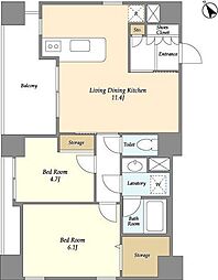 アブレスト動坂 2LDKの間取図画像