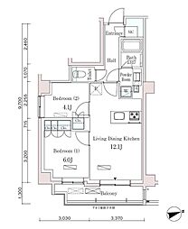 PARKAXIS市谷左内町 2LDKの間取図画像