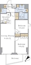 BrilliaistSENDAGAYA 2LDKの間取図画像