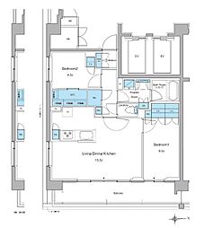 新宿区高田馬場3丁目マンション 2LDKの間取図画像