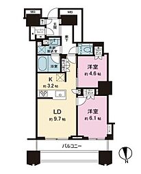 富久クロスコンフォートタワー 2LDKの間取図画像