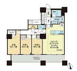 ザ・パークハウス西新宿タワー60 3LDKの間取図画像