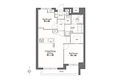 中野桃園シティハウス 2LDKの間取図画像