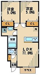 マーレ四谷 1階2LDKの間取り