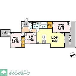 D-residence稲城 4階3LDKの間取り