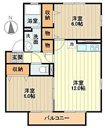 ヒラソル 2階2LDKの間取り