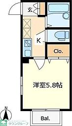 カーサプラム 1階1Kの間取り