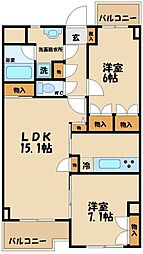 フィールドストーン調布 2LDKの間取図画像