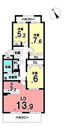 シティコーポ第二滝の水4号館 3LDKの間取図画像