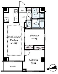 JR京浜東北・根岸線 上中里駅 徒歩10分の賃貸マンション 6階2LDKの間取り