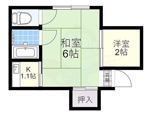 大阪府豊中市稲津町１丁目(賃貸マンション2K・2階・20.00㎡)の写真 その2