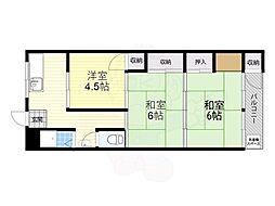 阪急宝塚本線 蛍池駅 徒歩9分の賃貸マンション 3階3DKの間取り