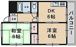 セントラルコート南桜塚 2DKの間取図画像