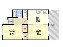 セントラルコート南桜塚 2DKの間取図画像