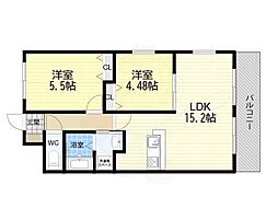 豊中市三和町1丁目マンション 2LDKの間取図画像