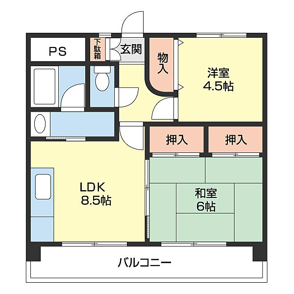 西村組マンション 403｜和歌山県和歌山市本町９丁目(賃貸マンション2LDK・4階・38.01㎡)の写真 その2