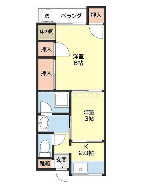 六十谷マンション 2｜和歌山県和歌山市六十谷(賃貸アパート2K・1階・32.00㎡)の写真 その2