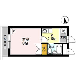 ヴィラ栄谷 1Kの間取図画像
