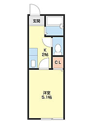 TJ鳴神2 A棟B棟 1Kの間取図画像