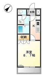 レ・プリムール 1Kの間取図画像