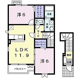 クレメントB 2LDKの間取図画像