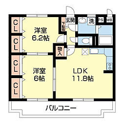 カルム宮 2LDKの間取図画像