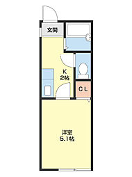 和歌山市鳴神アパート 1Kの間取図画像