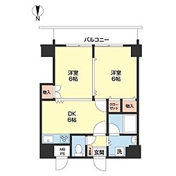 パリシャトー本町長久ビル 2DKの間取図画像