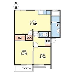 レ・スポアール石井 2LDKの間取図画像