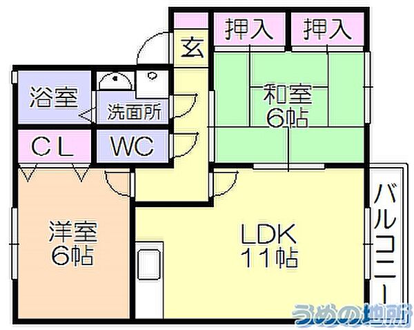 ピュアドーム2 212｜福岡県三潴郡大木町大字八町牟田(賃貸アパート2LDK・2階・54.05㎡)の写真 その2