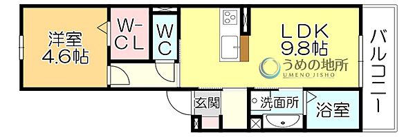 D-ROOM　FIRST　大善寺駅前 206｜福岡県久留米市大善寺大橋１丁目(賃貸アパート1LDK・2階・37.70㎡)の写真 その2