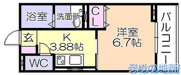 ガナール 203｜福岡県久留米市朝妻町(賃貸アパート1K・2階・26.71㎡)の写真 その2