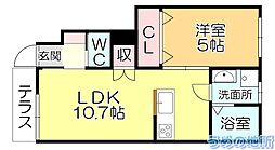 エスカレント広川 1階1LDKの間取り