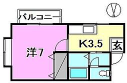 スプリエ2 2階1Kの間取り